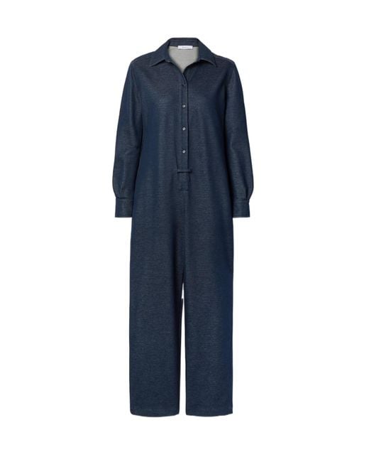 Max Mara Blue Oggetti Cotton-Blend Chambray Jumpsuit
