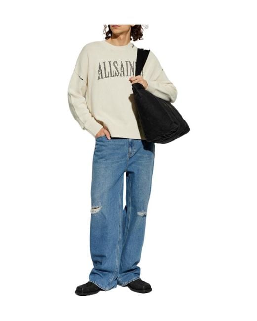 AllSaints White Crossed Logo Knitted Sweater