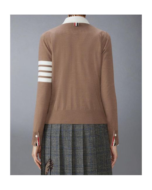 Thom Browne Brown 4-Bar Striped V-Neck Cardigan