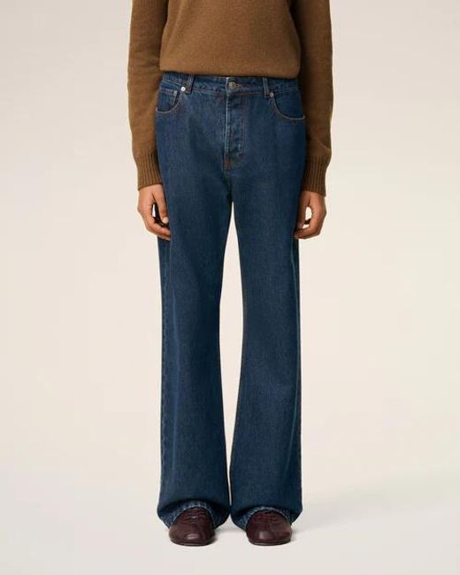 AMI Blue Logo Patch Straight Leg Jeans for men