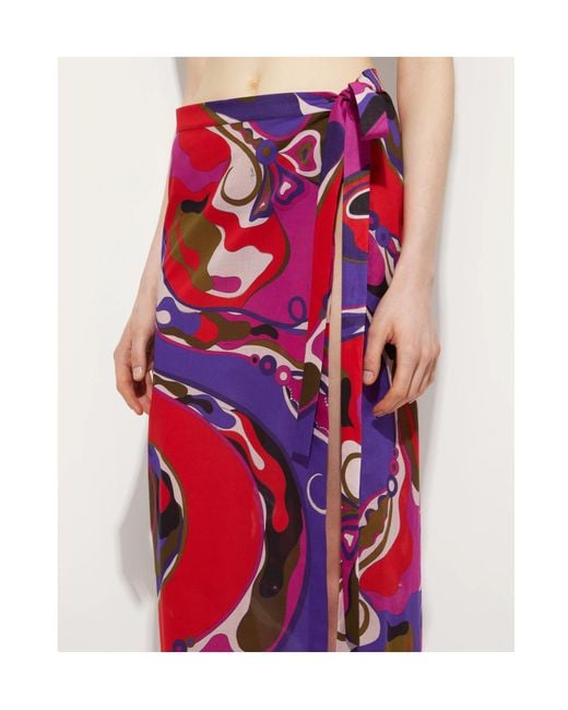 Emilio Pucci Red Pucci Orchidee Print Pareo Skirt