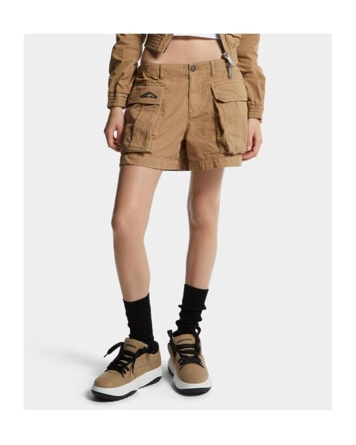 DSquared² Natural Icon-Printed Mid-Rise Cargo Shorts