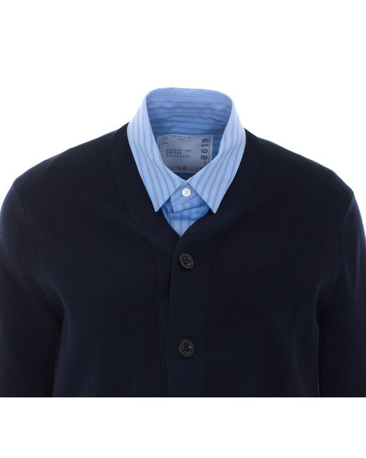 Sacai Blue Layered Button-Up Cardigan