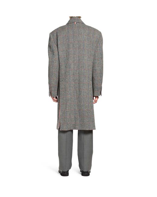 Thom Browne Gray Checked Double-Breasted Coat for men
