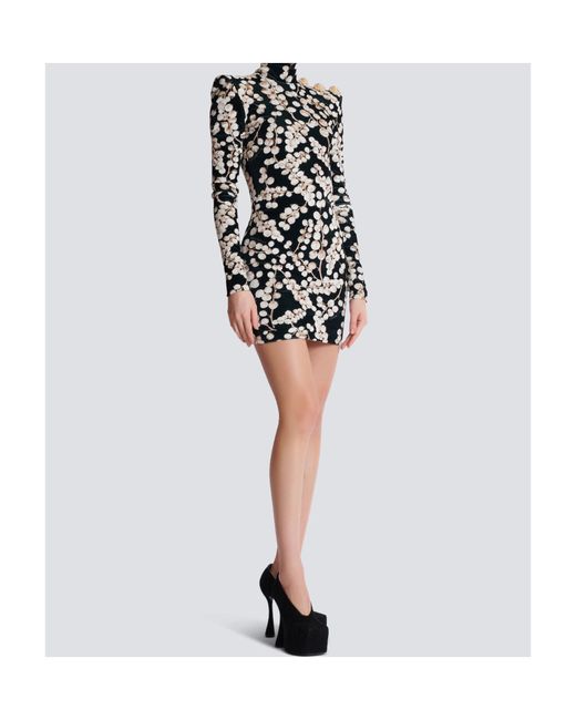 Balmain Black Backless Velvet Dress With Redcurrant Print