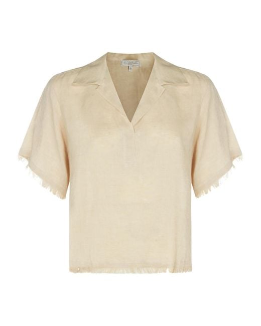 Antonelli Natural Frayed Hem Short Sleeve Top