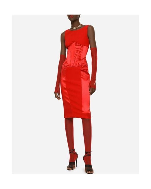 Dolce & Gabbana Red Corset-detail Midi Dress