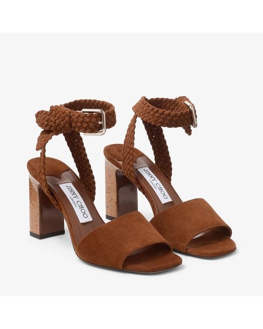Jimmy Choo Brown Square-Toe High-Heeled Sandals