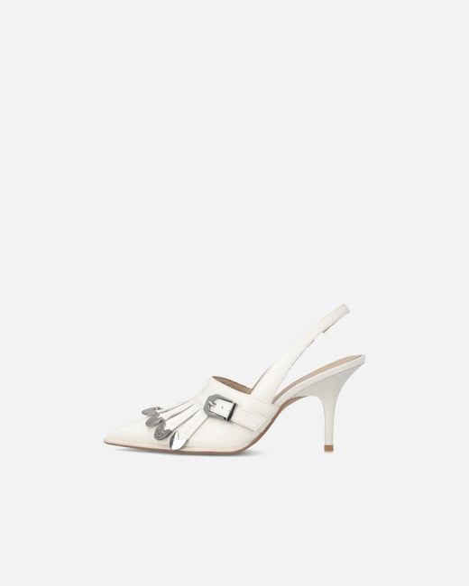 Pinko White Slingback Fringed-Detail Pumps