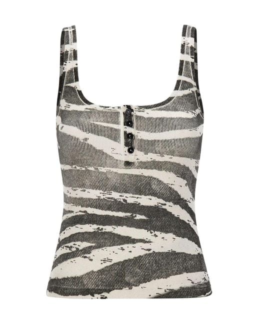 Blumarine Gray Ribbed Zebra-Print Sleeveless Top