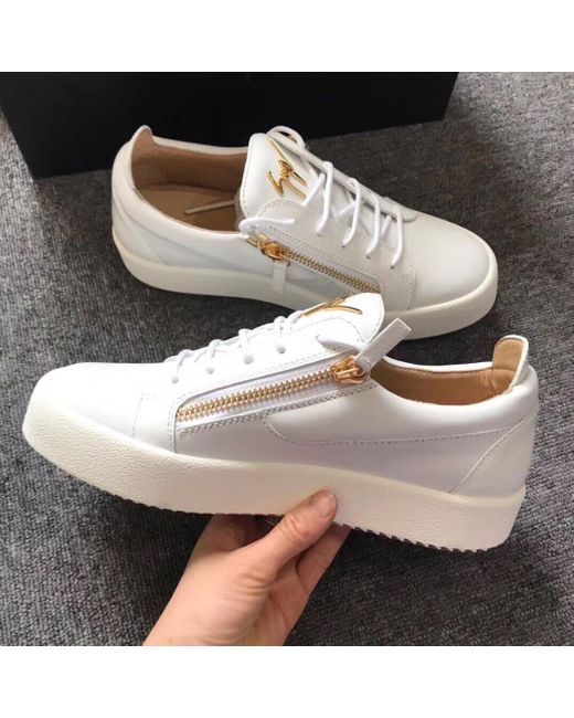 Giuseppe Zanotti White Frankie Zip Detailed Lace-Up Sneakers for men