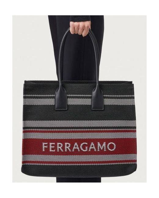 Ferragamo Black Ferragamo Logo Jacquard Signature Tote Bag