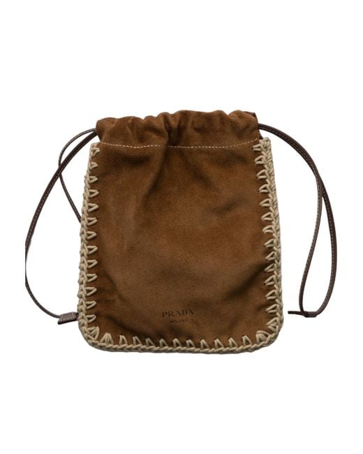 Prada Brown Drawstring Cell Phone Bag