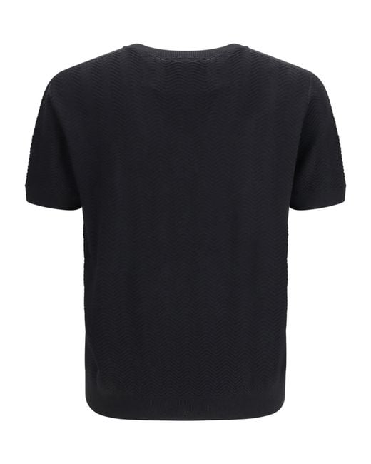 Giorgio Armani Black Textured Knit Short-Sleeve Sweater for men