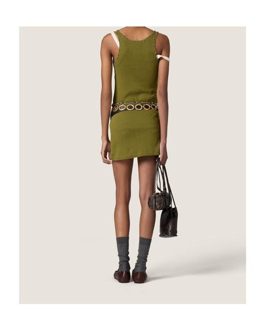 Miu Miu Green Garment-Dyed Cotton Mini Dress