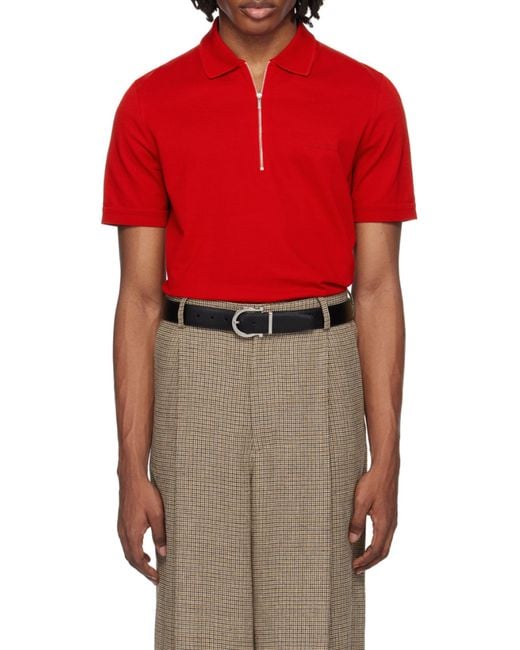 Ferragamo Red Zip Collar Polo Shirt for men