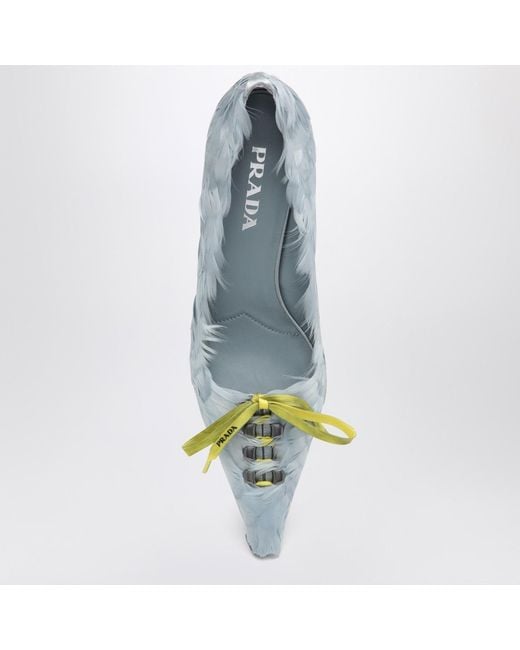 Prada Blue Embellished Satin Pumps
