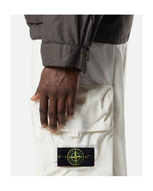 Stone Island White Loose-Fit Cargo Trousers With Adjustable Waistband for men