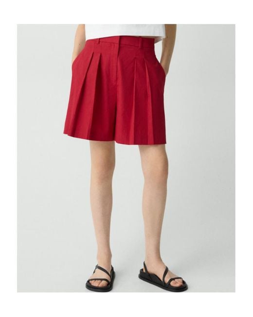 Theory Red Pleated Front Shorts