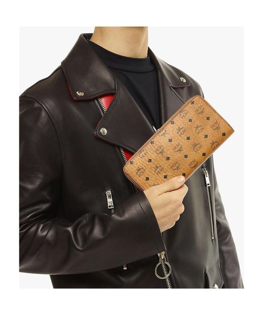MCM Brown Visetos Printed Zipped Wallet