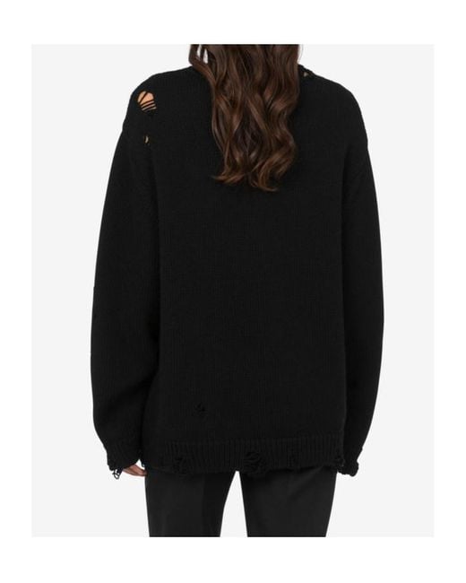 Moschino Black Smiley Face Distressed Sweater