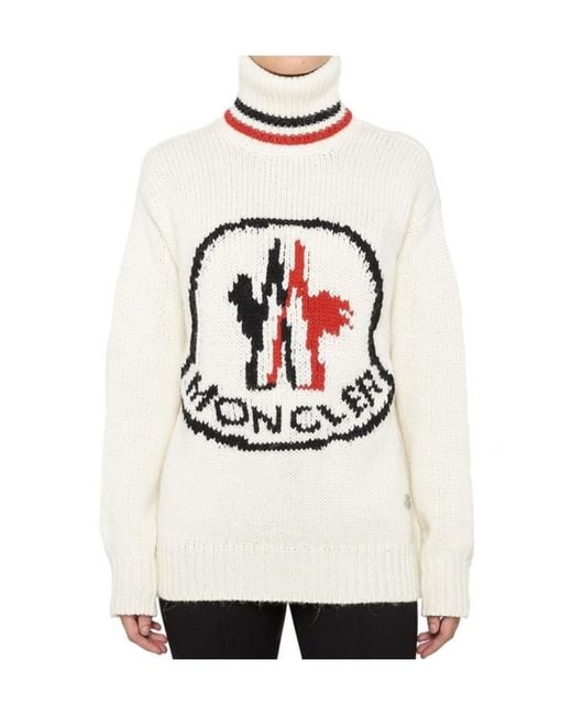 Moncler White High-Necked Logo Icon Sweater