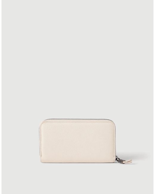 Brunello Cucinelli White Grained Zip Wallet