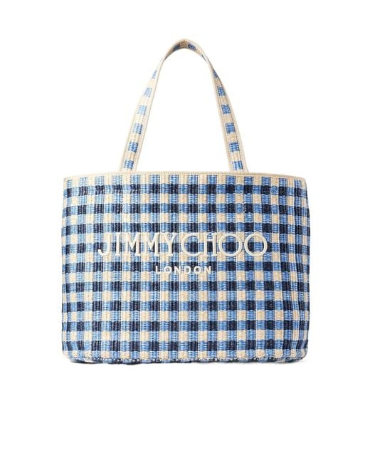 Jimmy Choo Blue Logo Embroidered Beach Tote Bag