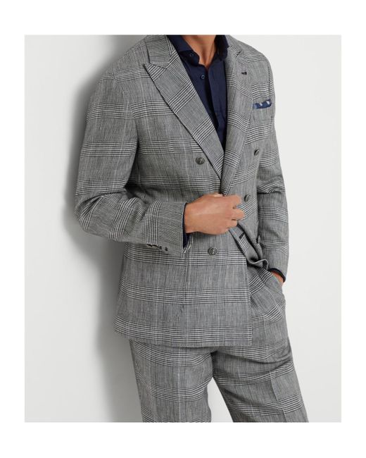 Brunello Cucinelli Gray Double-Breasted Prince Of Wales Blazer for men