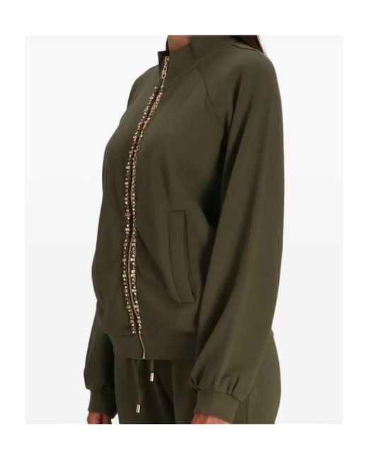 Liu Jo Green Embellished Zip-Front Bomber Jacket