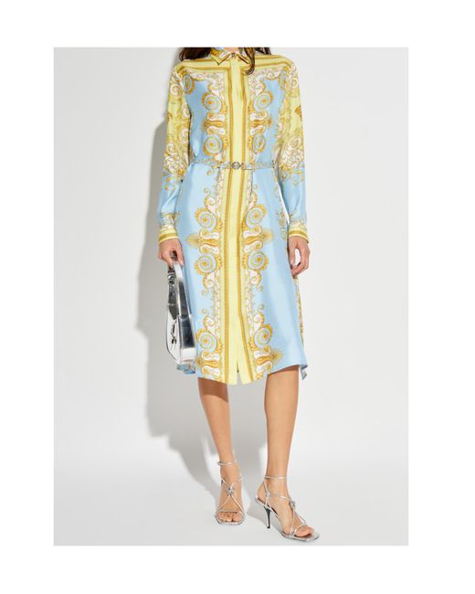 Versace White Pattern-Printed Belted Dress
