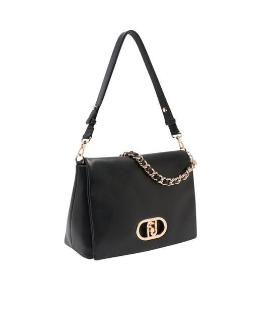Liu Jo Black Lapuffy Large Braided Chain Logo Satchel