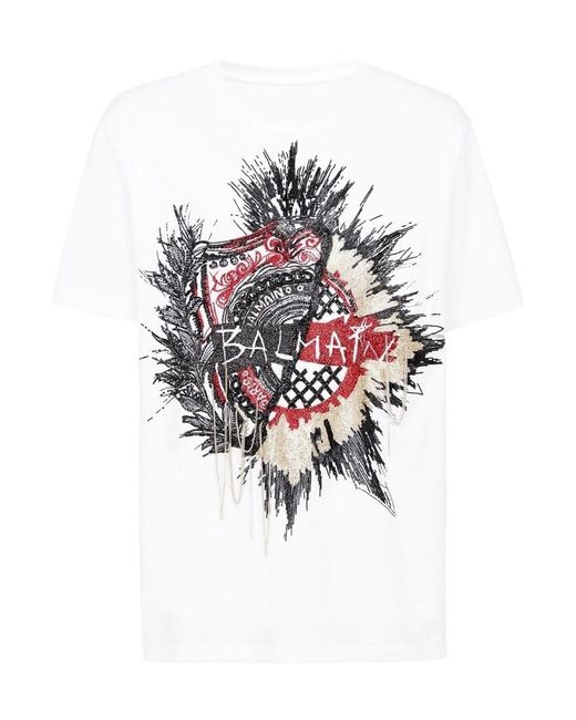 Balmain White Oversized Cotton T-Shirt With Embroidered Logo for men