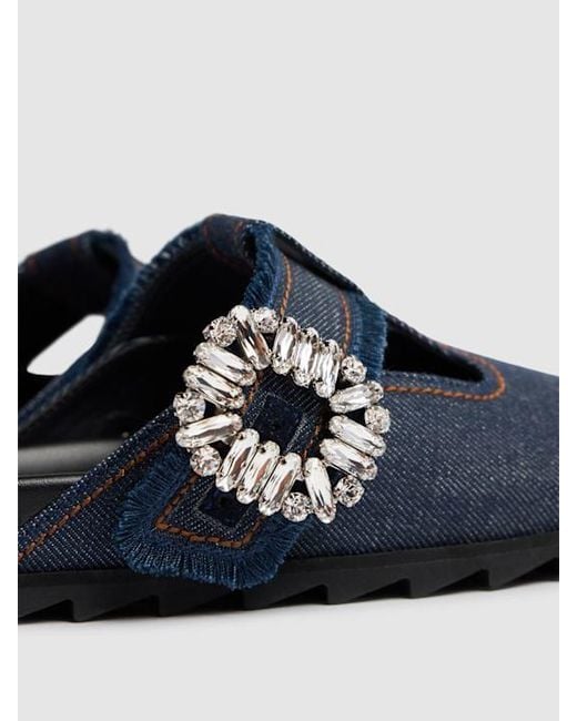 Roger Vivier Blue Slidy Viv Denim Mules