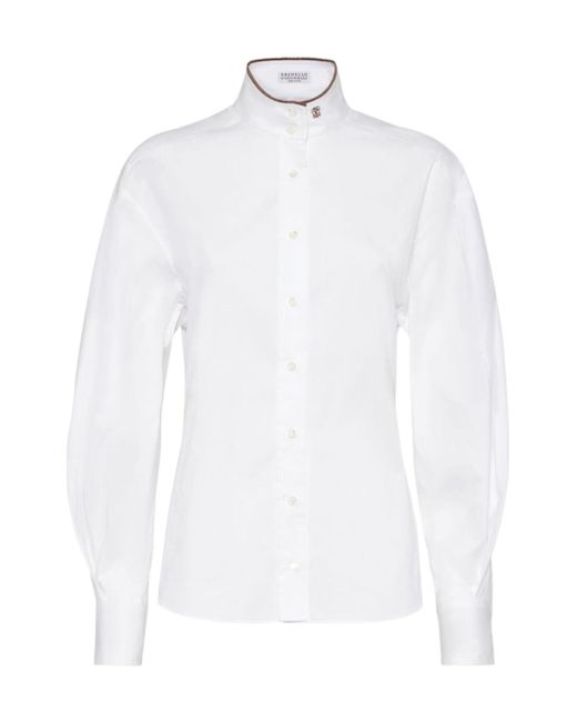 Brunello Cucinelli White 'Shiny Collar Detail' Shirt
