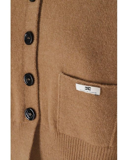 Elisabetta Franchi Natural Long-Sleeve Single-Breasted Cardigan