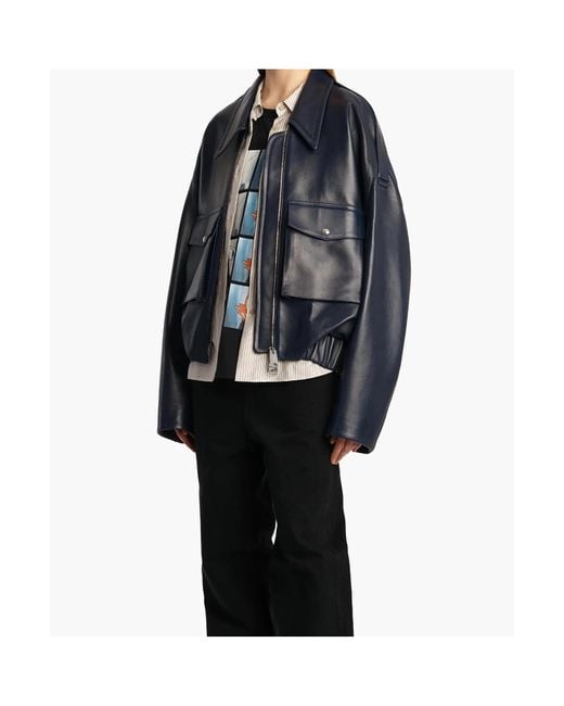 Khaite Blue Owey Leather Bomber Jacket