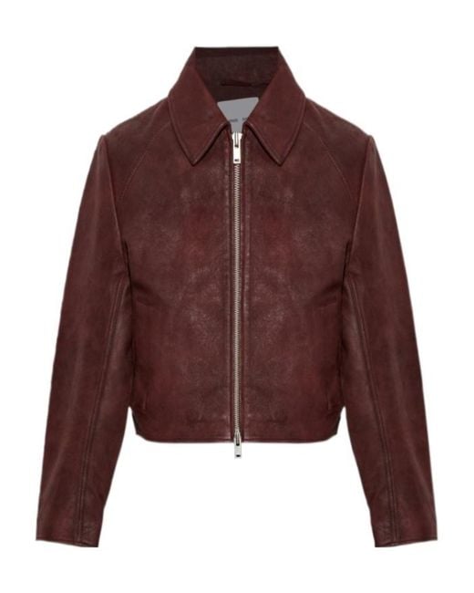 Samsøe & Samsøe Brown Collared Long-Sleeved Leather Jacket