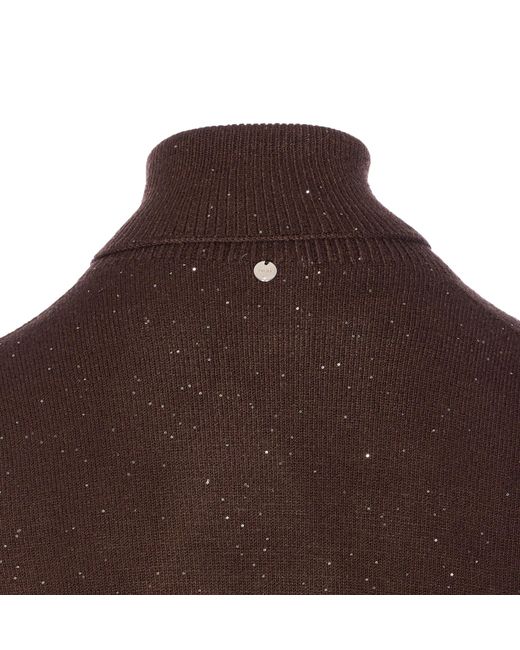 Liu Jo Brown Sequin Embellished Polo-Neck Jumper
