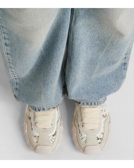 Dolce & Gabbana White Runner Suede-Trimmed Lace Sneakers