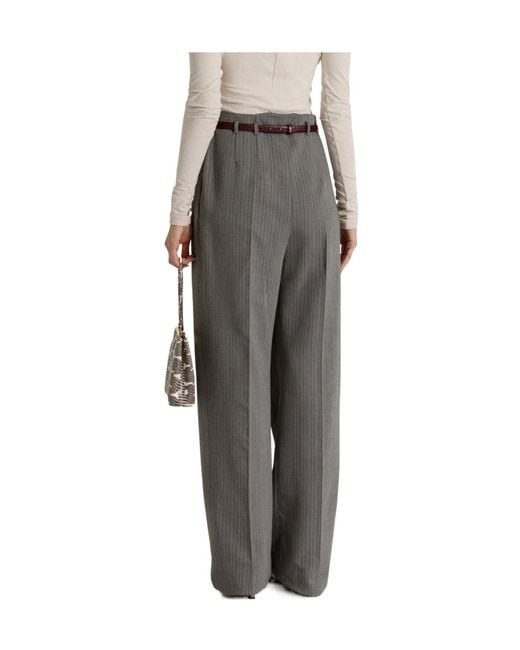 Alberta Ferretti Gray Wide-Leg Tailored Trousers With Pleats