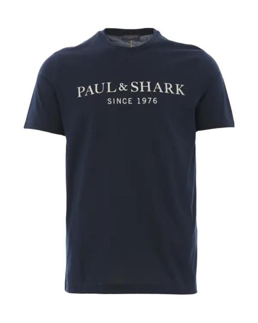 Paul & Shark Blue Round Collar Logo T-Shirt for men
