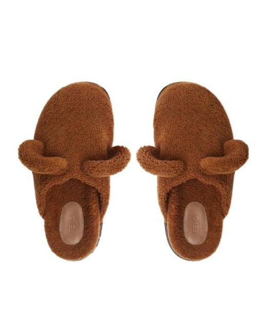 Fendi Brown 3D Detail Slip-On Sabots for men