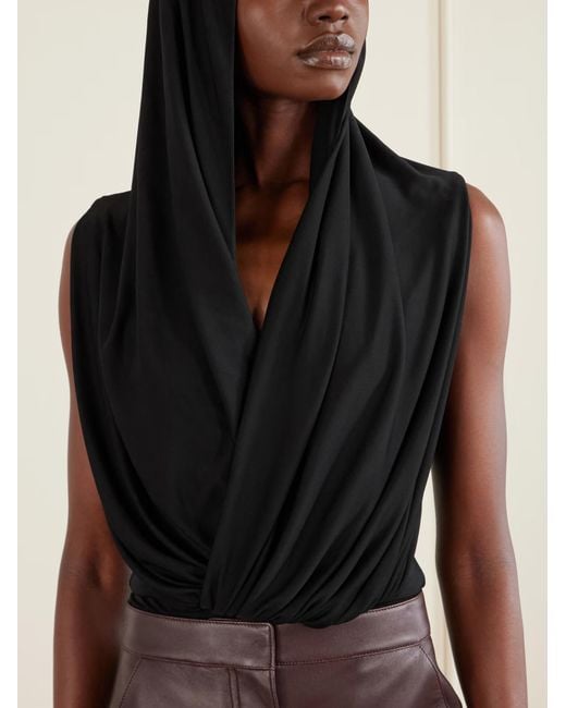 Alaïa Black Hooded Draped Jersey Bodysuit
