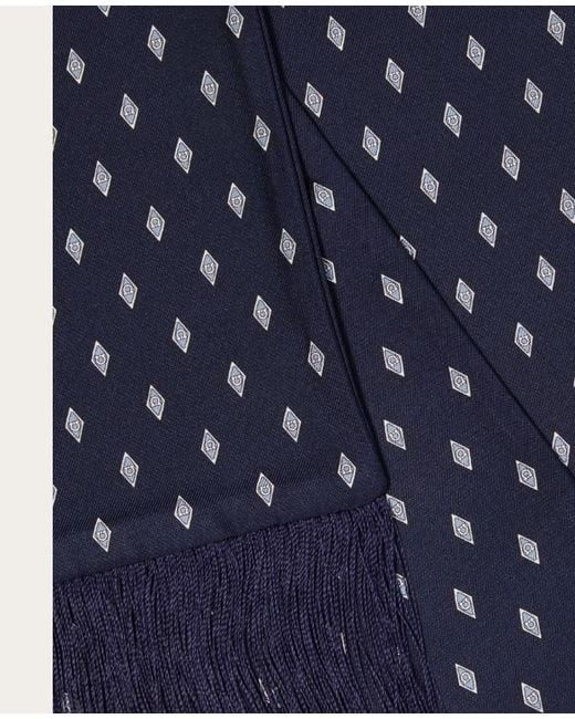 Ferragamo Blue Micro Gancini Print Silk Scarf for men