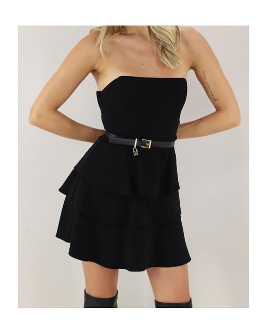 Elisabetta Franchi Black Sleeveless Off-The-Shoulder Dress