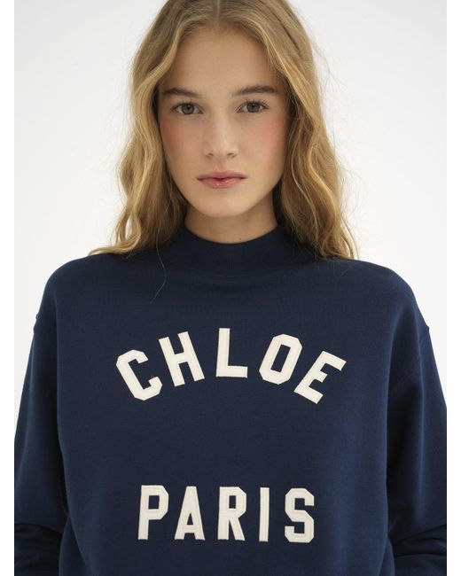 Chloé Blue Chloé Logo Printed Mock-Neck Sweatshirt