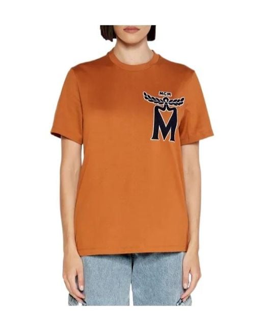 MCM Orange Logo Embroidered Crewneck T-Shirt