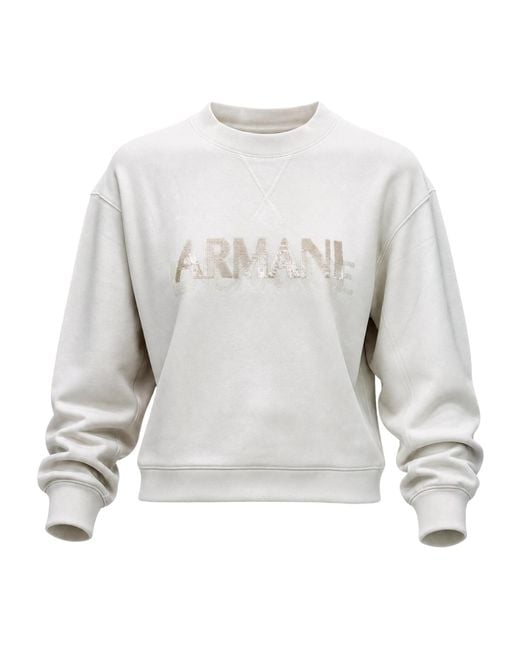 ARMANI EXCHANGE White Long-Sleeved Crew Neck Sweatshirt