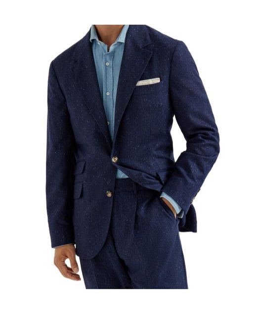 Brunello Cucinelli Blue Speckled Single-Breasted Blazer for men
